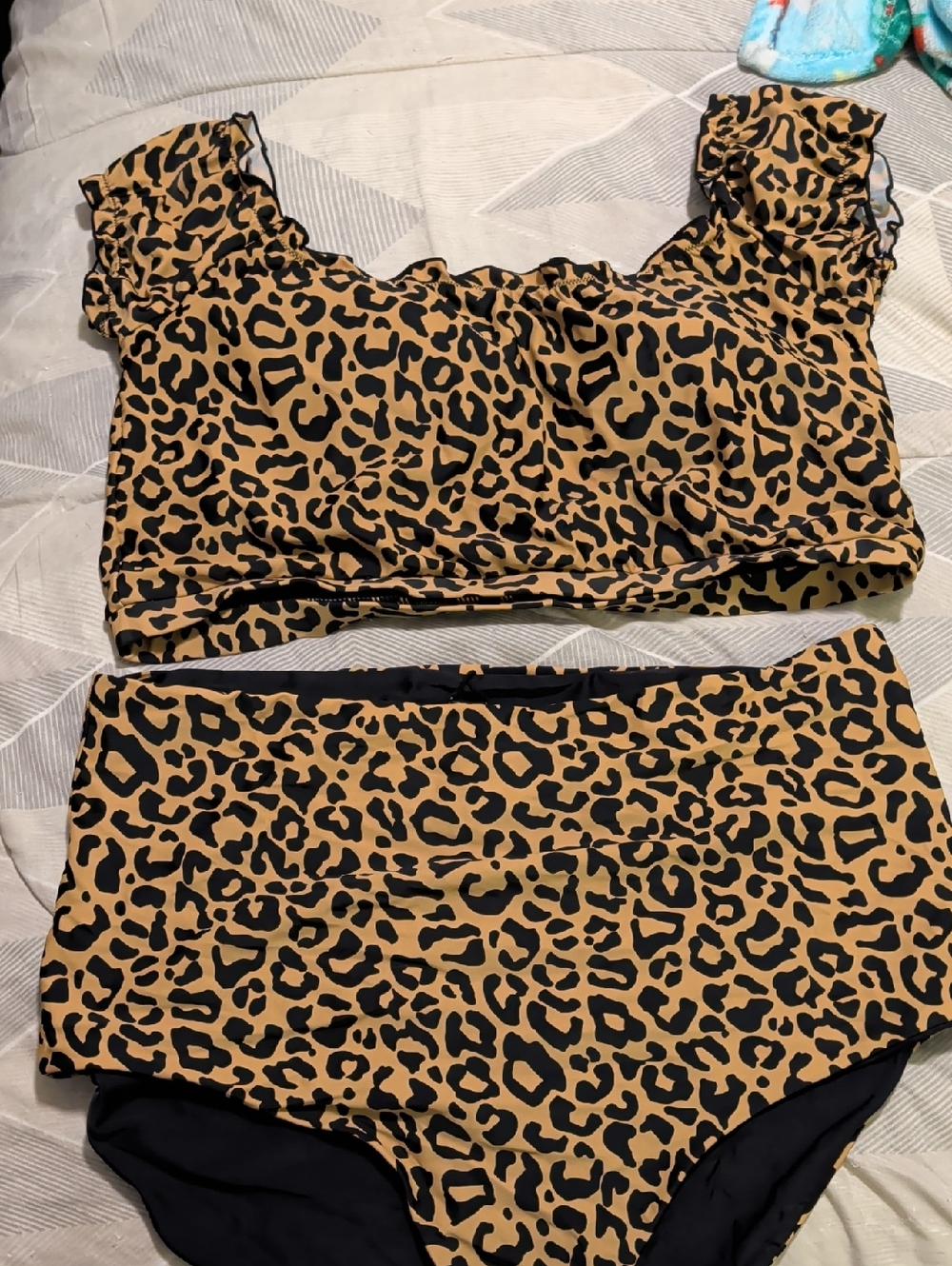 Leopard Print High-Waist Bikini Set - Tan/Black